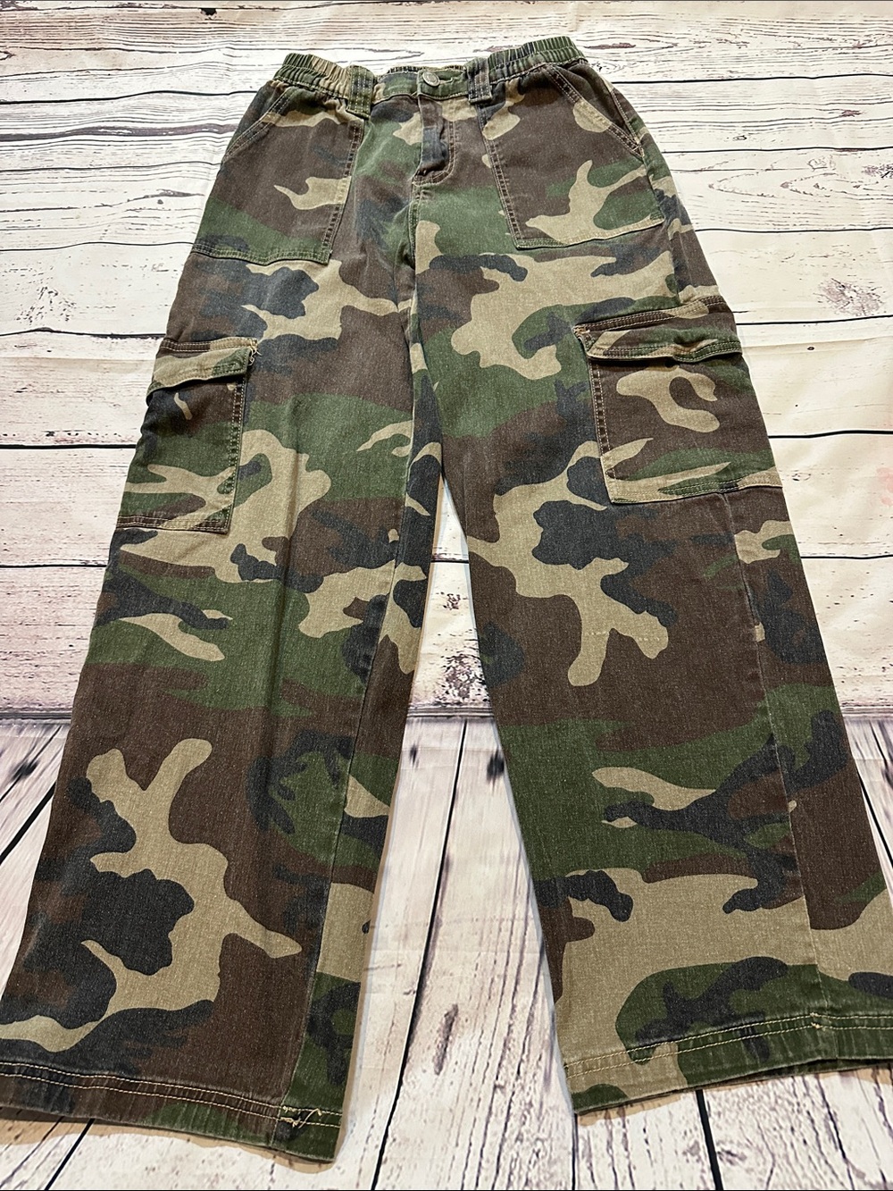 Almost Famous Women's Camouflage Straight Leg Cargo Pants - Green Brown